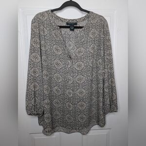 Faith & Zoe Black and Gray Relaxed 3/4 Sleeve Blouse
